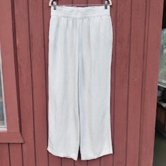 H&M | Beige Off-White Linen Blend Wide Leg Lightweight Pull On Summer Pants M - Picture 1 of 11
